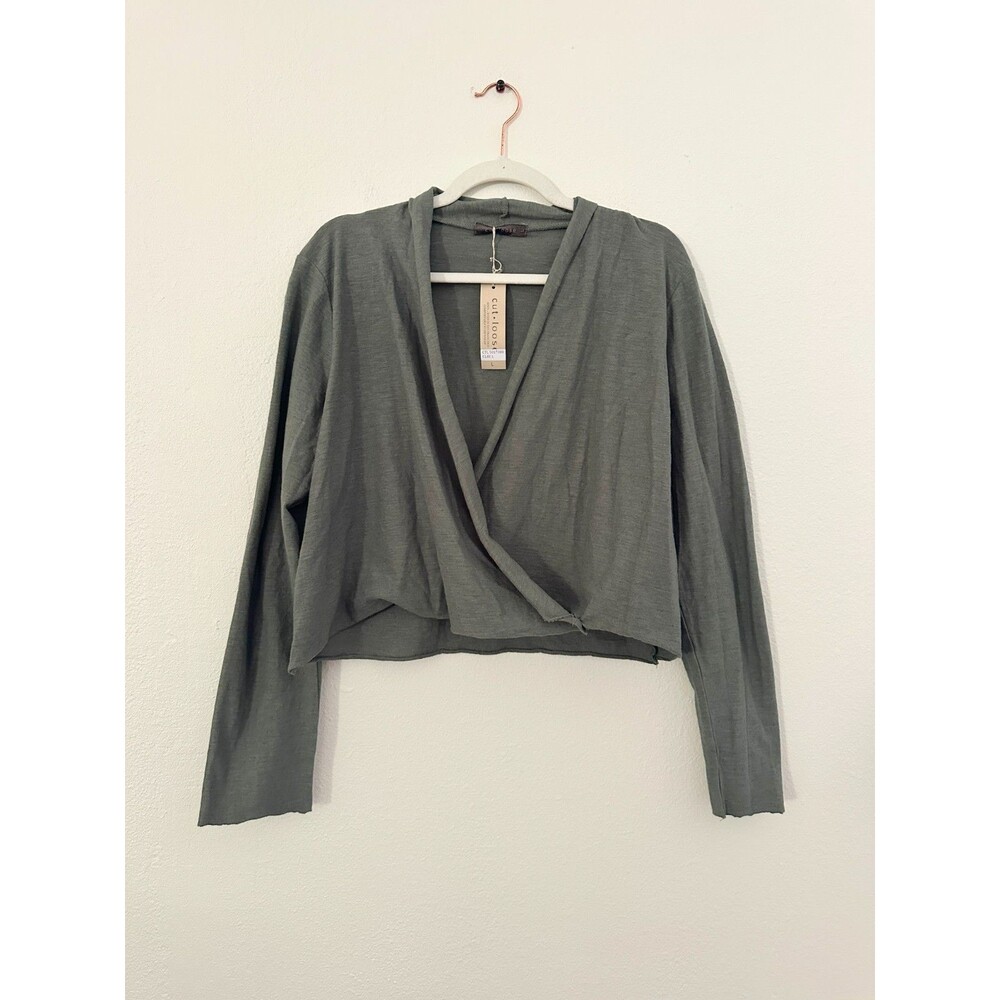 NWT Cut-Loose Cropped Surplice Cardigan Cotton Linen Green Boho Women's Large